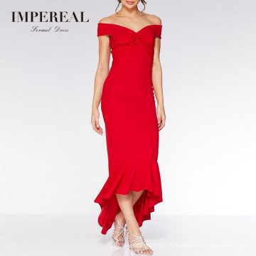 Maxi Knot Front Spandex Sexy Mature Women Red Evening Dress For Wedding